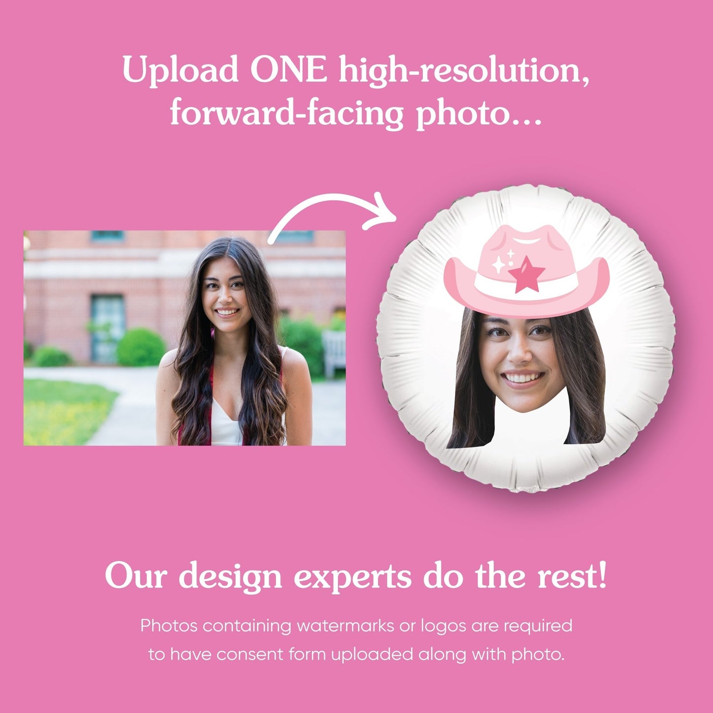 Personalized Fun Face Pink Cowboy Hat Balloon - Double Sided - 1 Ct