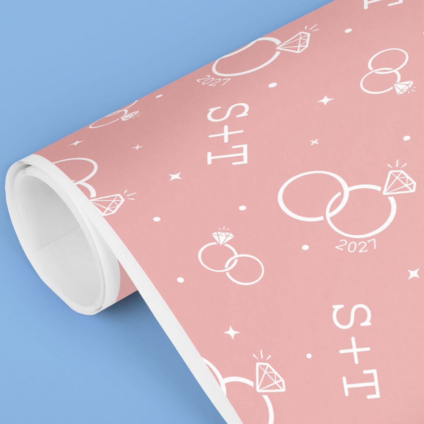 Custom Text Wrapping Paper - Pink Wedding Rings