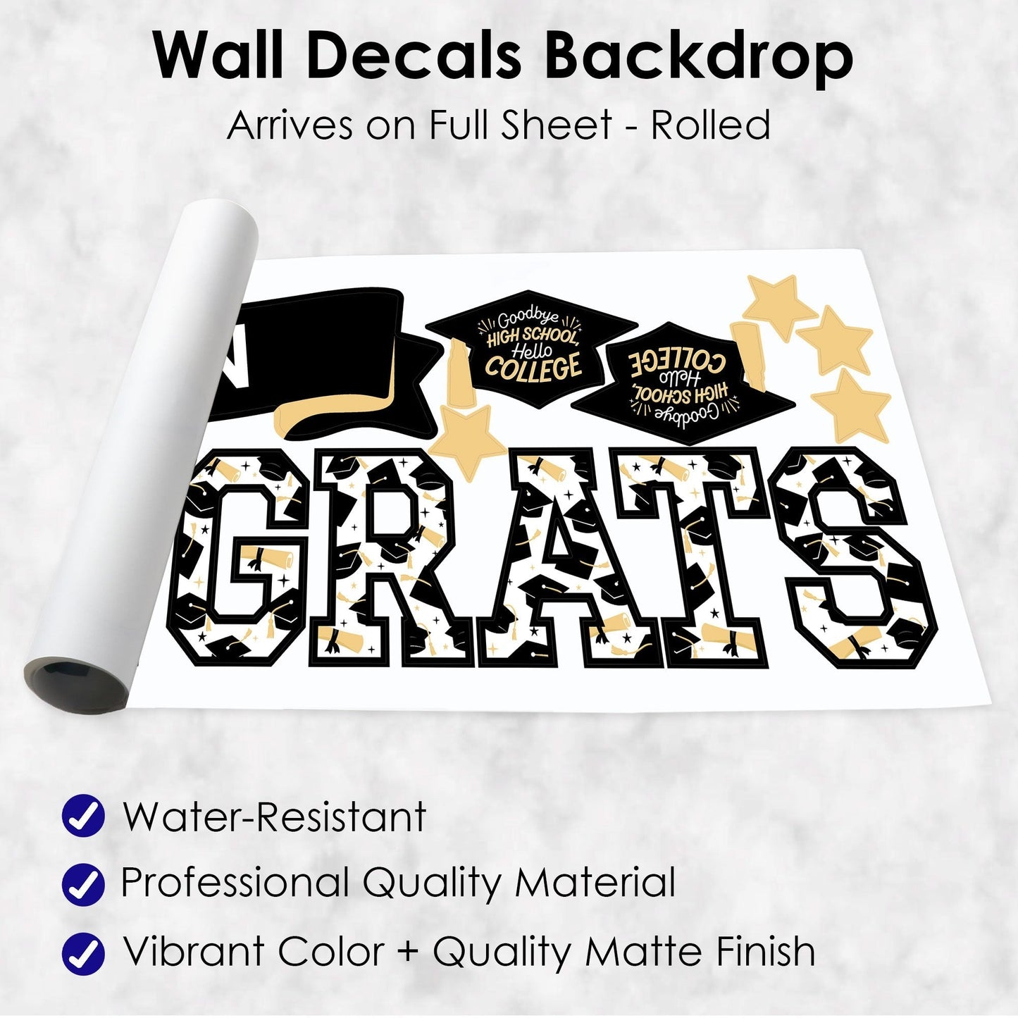 Goodbye High School, Hello College - Personalized Peel and Stick Graduation Party Decoration - Wall Decals Backdrop