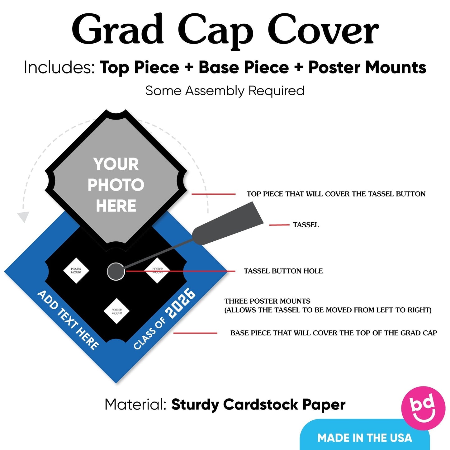 Custom Photo Blue Grad Cap Cover
