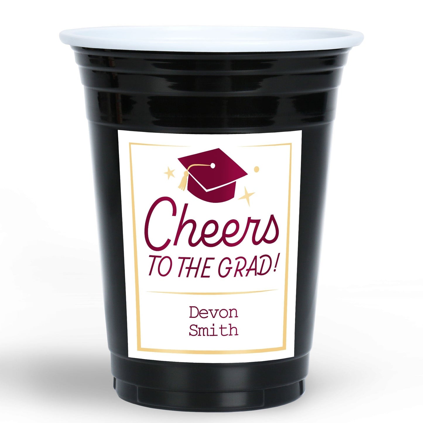 Custom Text Party Cups - Maroon Graduation - 16 Ct