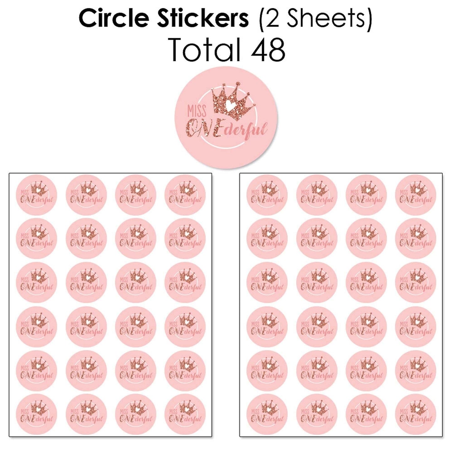 1st Birthday Little Miss Onederful - Mini Candy Bar Wrappers, Round Candy Stickers and Circle Stickers - Girl First Birthday Party Candy Favor Sticker Kit - 304 Pieces
