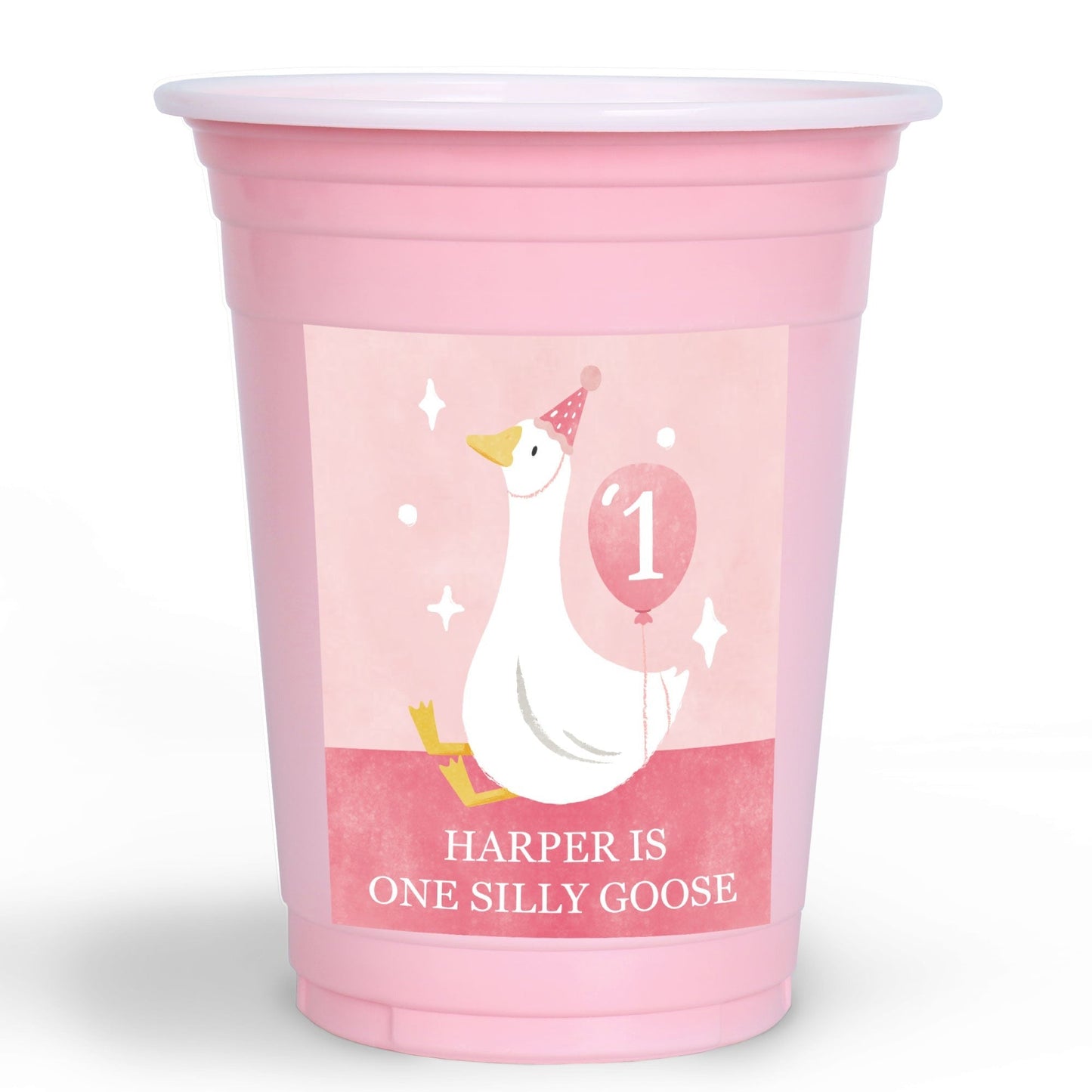 Custom Text Party Cups - One Silly Goose Pink - 16 Ct