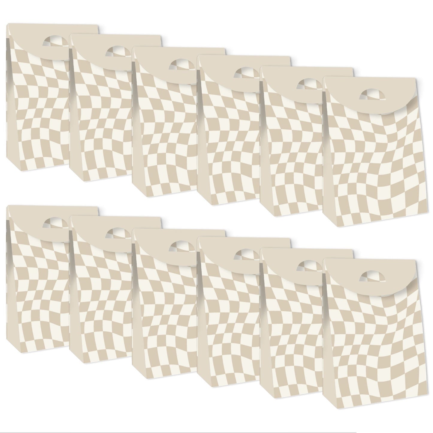 Tan Checkered Goodie Bags - 12 Ct