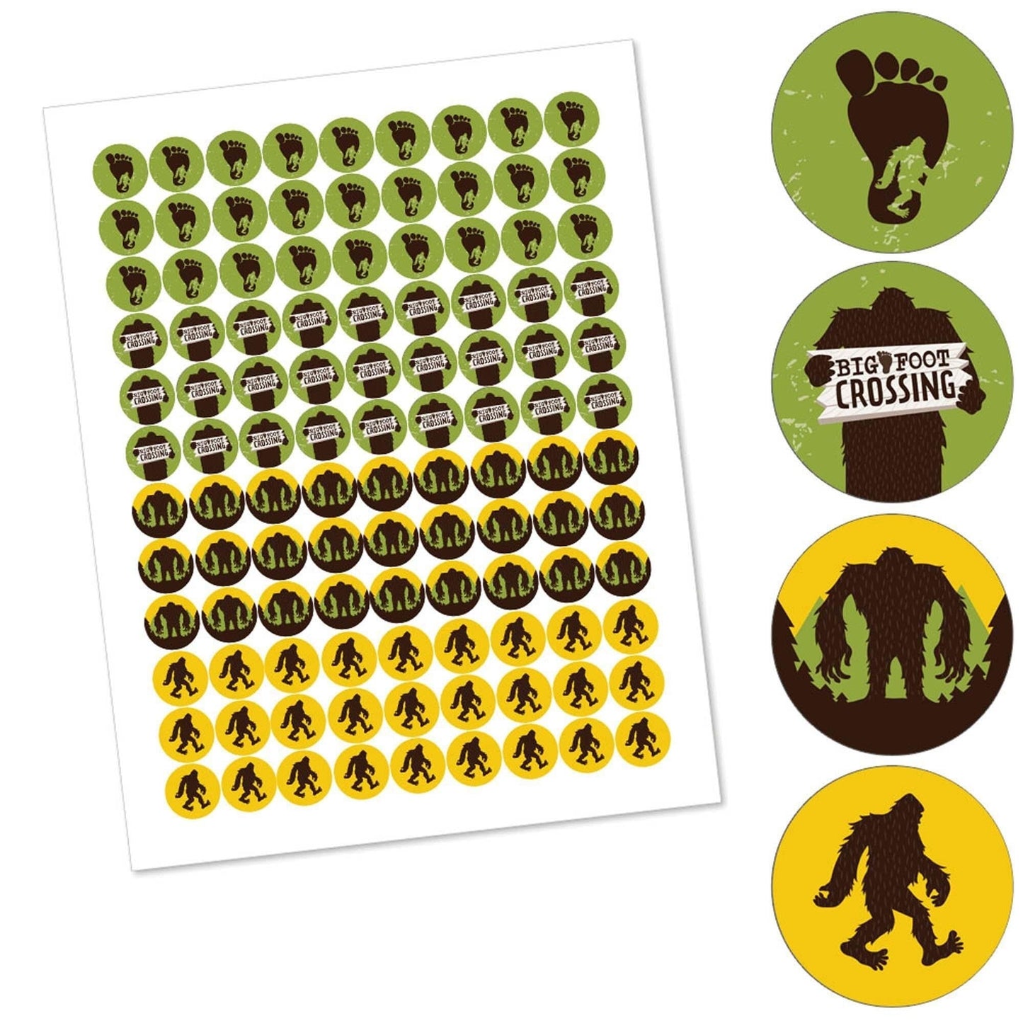 Sasquatch Crossing - Bigfoot Party or Birthday Party Round Candy Sticker Favors - Labels Fit Hershey's Kisses - 108 ct