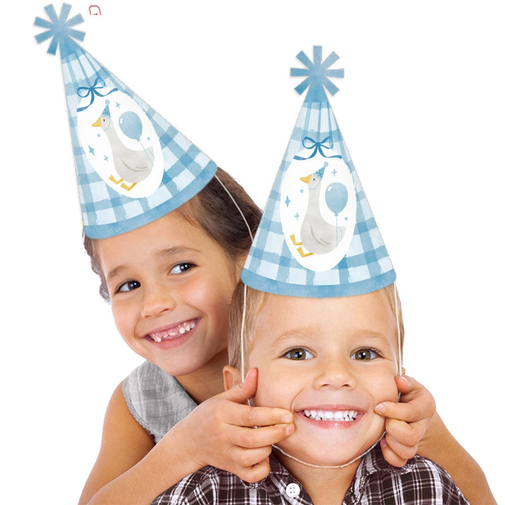 One Silly Goose Blue Cone Party - Set of 8 (Standard Size)