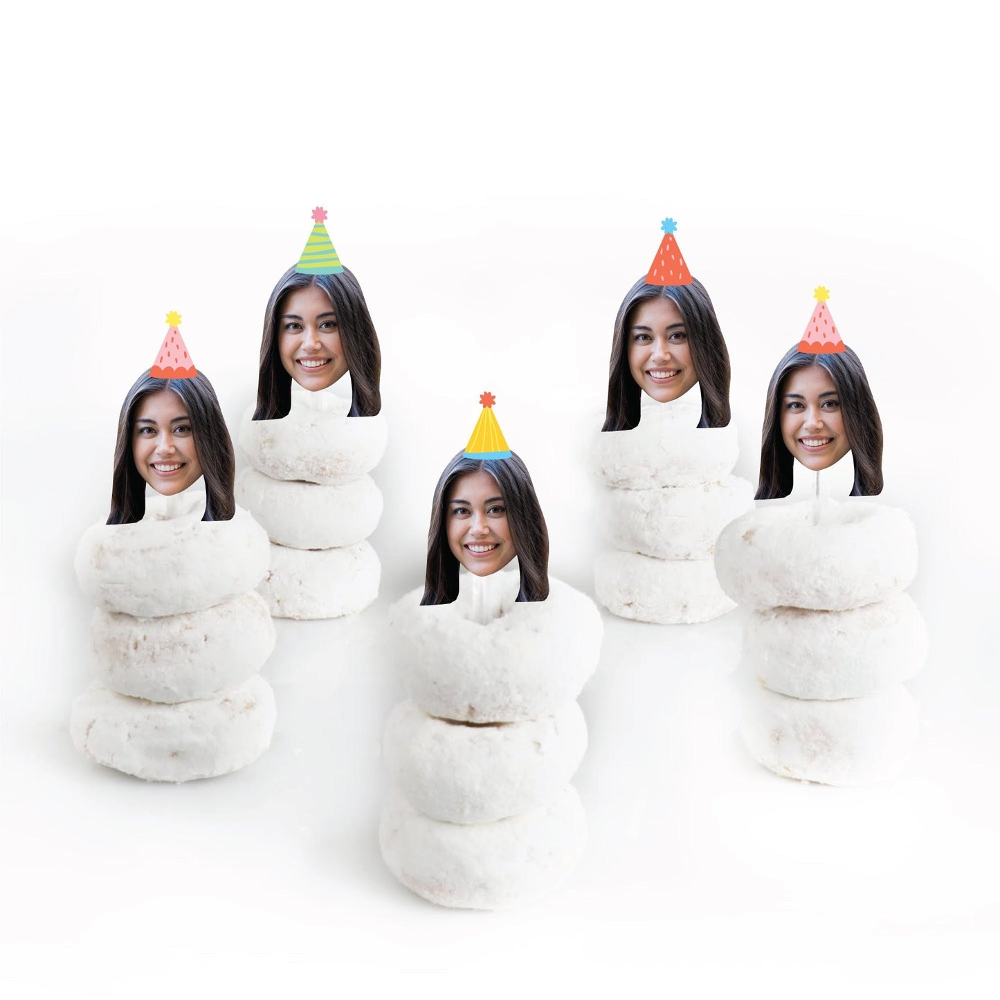 Custom Photo Party Time - Happy Birthday Party Dessert Cupcake Toppers - Fun Face Clear Treat Picks - Set of 24