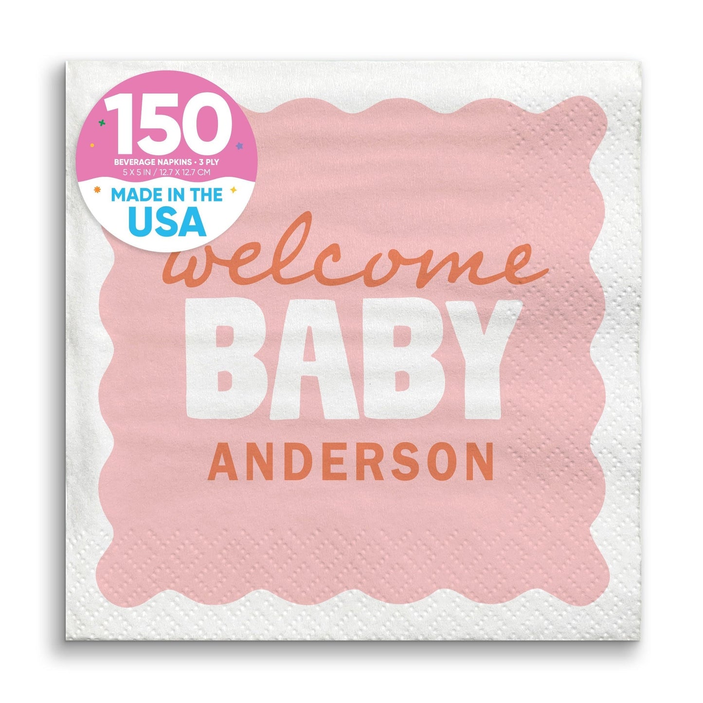 Custom Text Napkins - Wavy Baby Shower