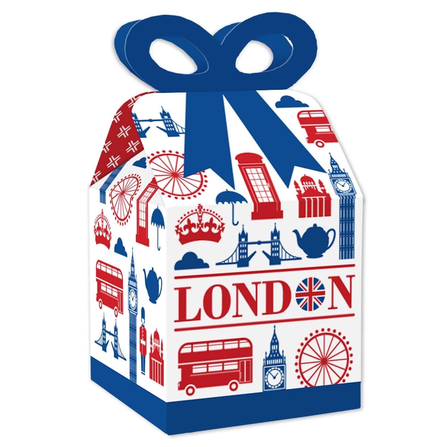 Cheerio, London - Square Favor Gift Boxes - British UK Party Bow Boxes - Set of 12