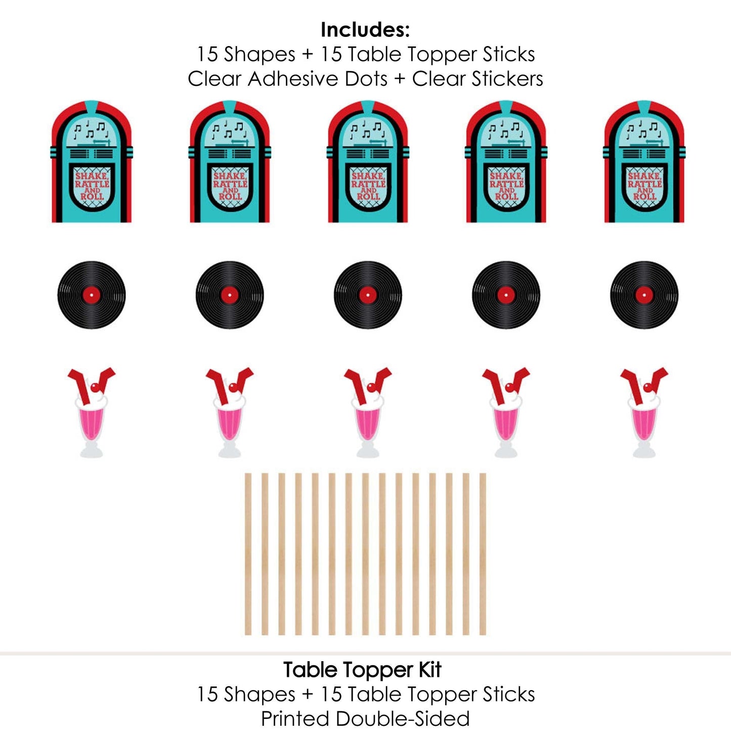 50's Sock Hop - 1950s Rock N Roll Party Centerpiece Sticks - Table Toppers - Set of 15