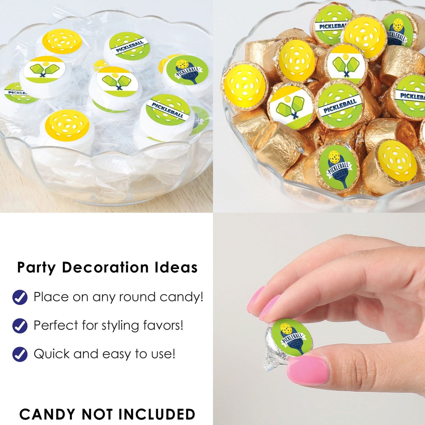 Let’s Rally - Pickleball - Birthday or Retirement Party Small Round Candy Stickers - Party Favor Labels - 324 Count