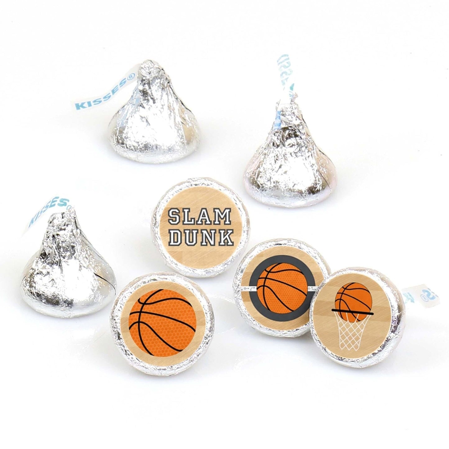 Nothin' But Net - Basketball - Round Candy Labels Party Favors - Fits Hershey's Kisses - 108 ct