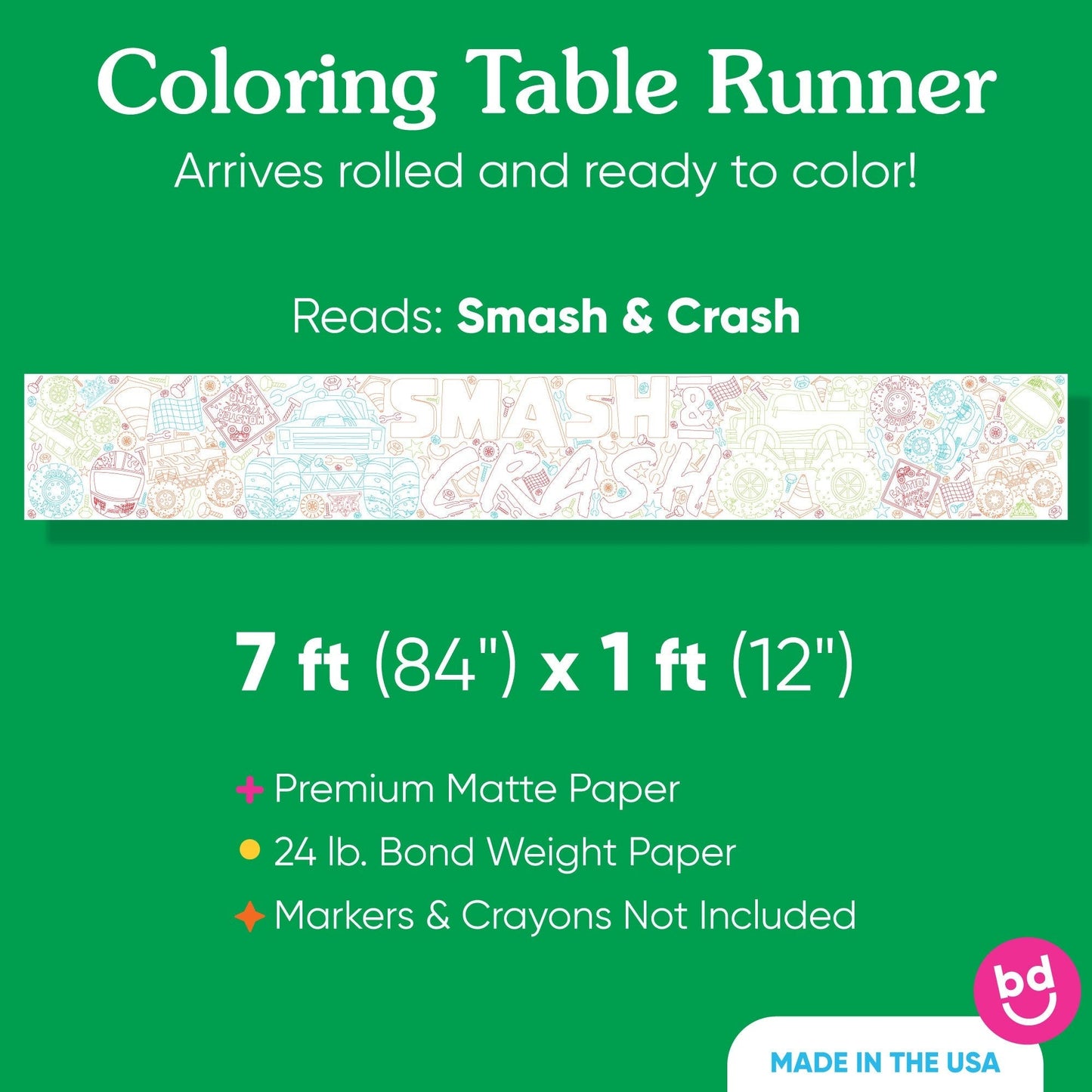 Smash and Crash Monster Truck - Coloring Table Runner - 7'