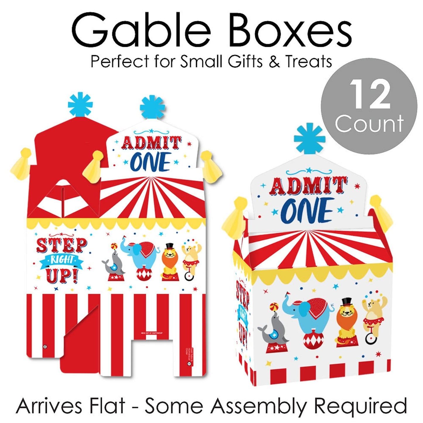 Carnival - Step Right Up Circus - Treat Box Party Favors - Carnival Themed Party Goodie Gable Boxes - Set of 12