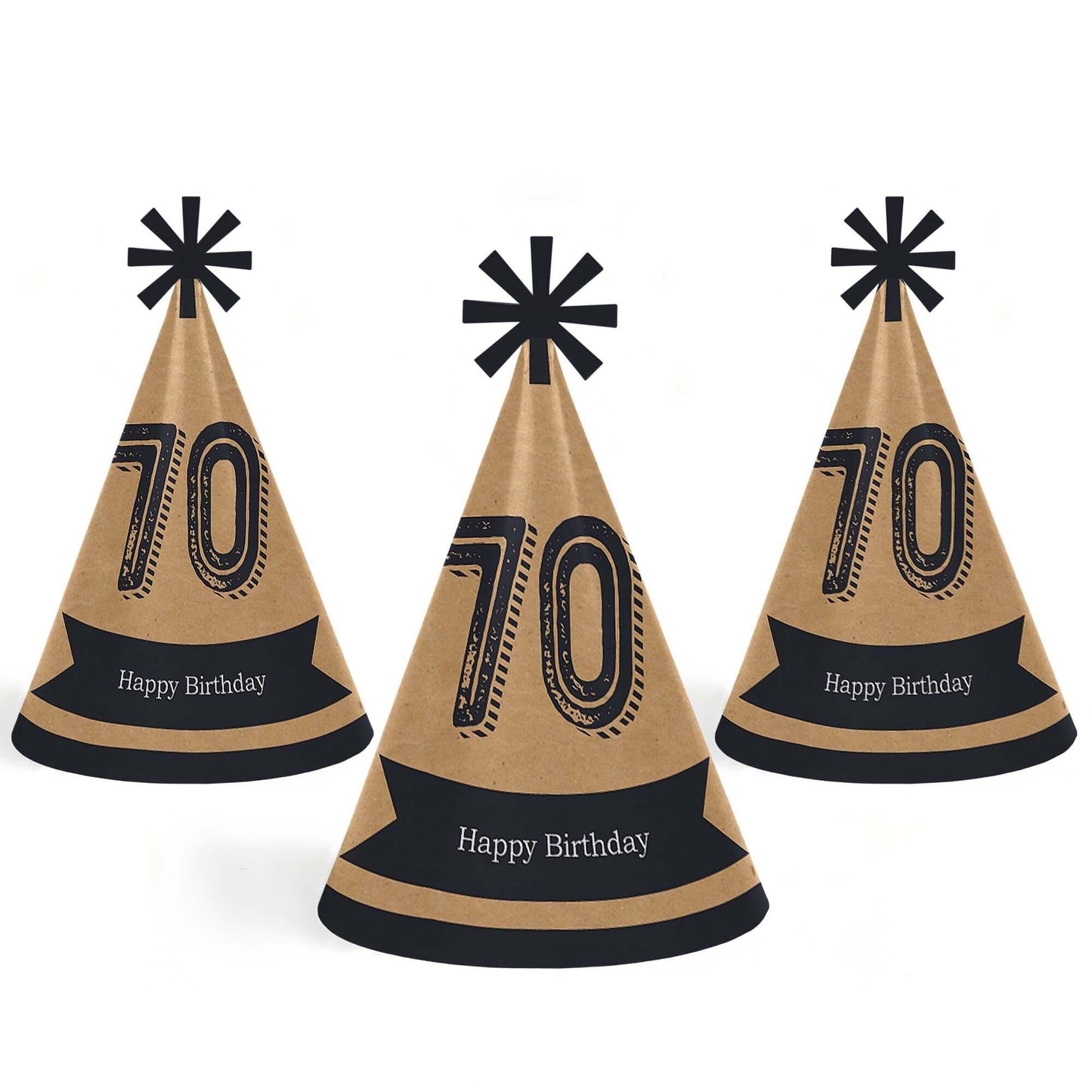 70th Milestone Birthday - Cone Happy Birthday Party Hats for Adults - Set of 8 (Standard Size)