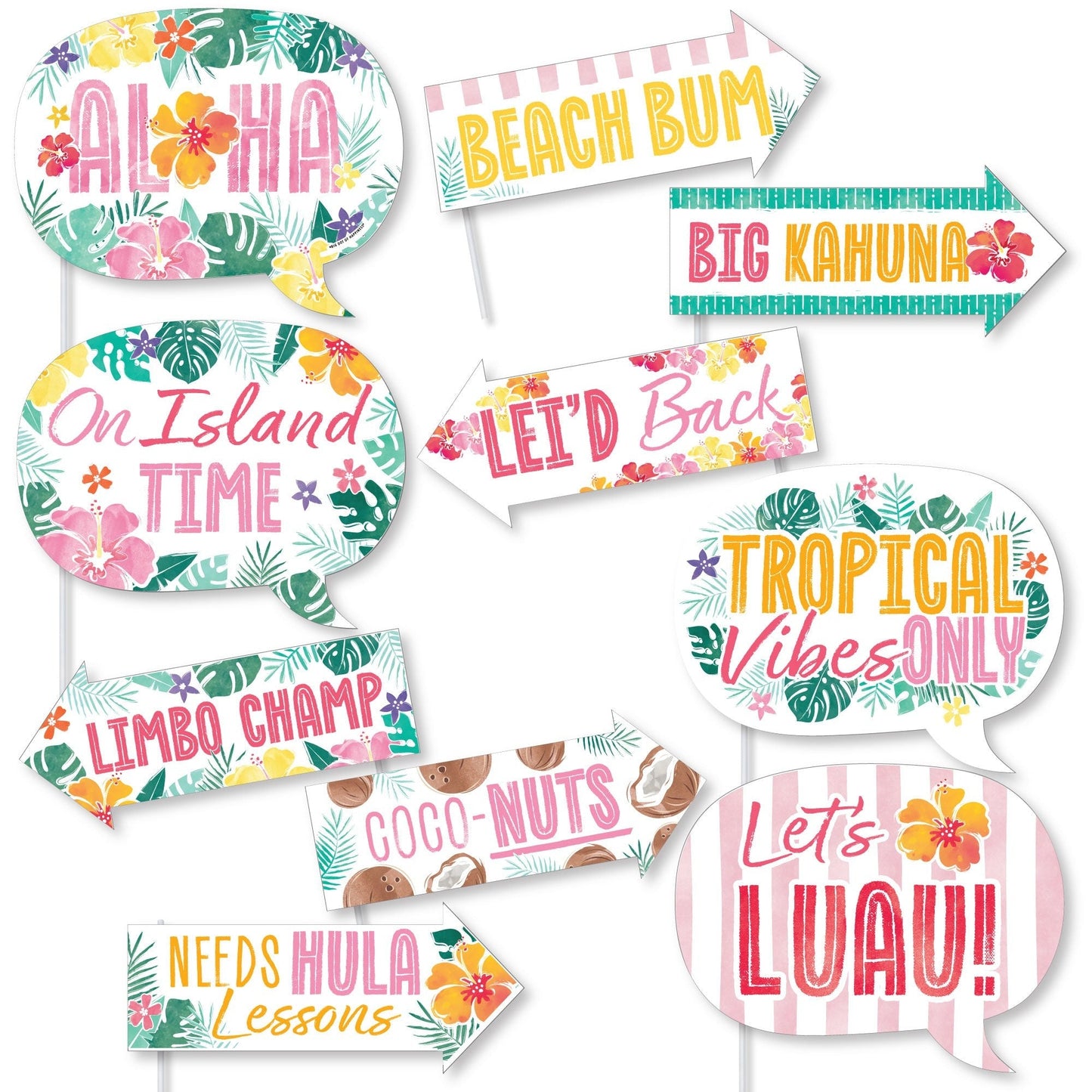 Hawaiian Luau Funny Photo Props - 10 Ct
