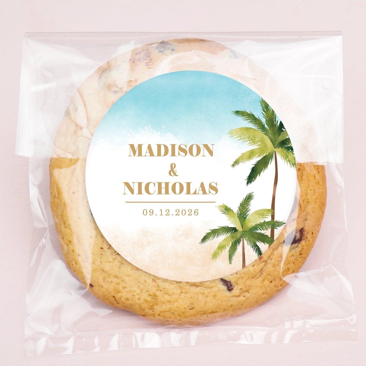 Custom Text Stickers & Clear Cookie Bags - Beach Wedding