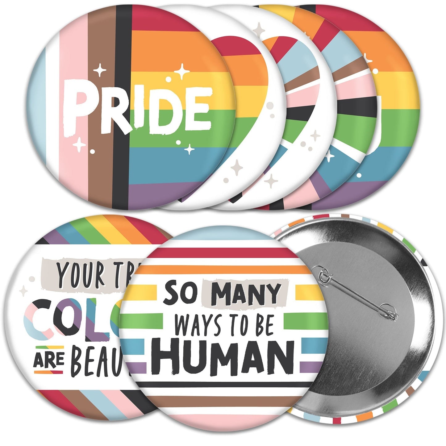 So Many Ways to Be Human - 3 inch Pride Party Badge - Pinback Buttons - Set of 8