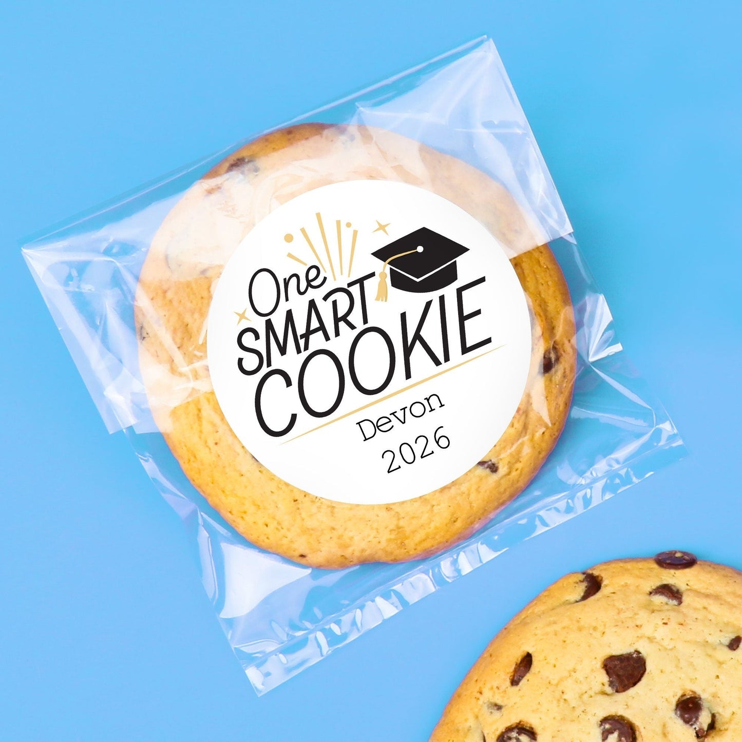 Custom Text Stickers & Clear Cookie Bags - Black & Gold Grad - 100 Ct