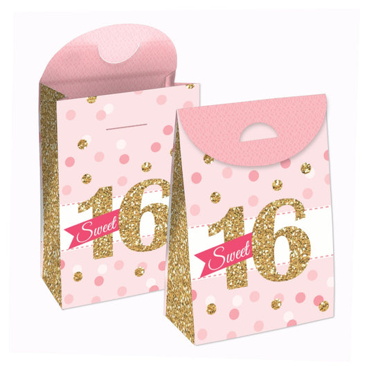 Sweet 16 - 16th Birthday Gift Favor Bags - Party Goodie Boxes - Set of 12