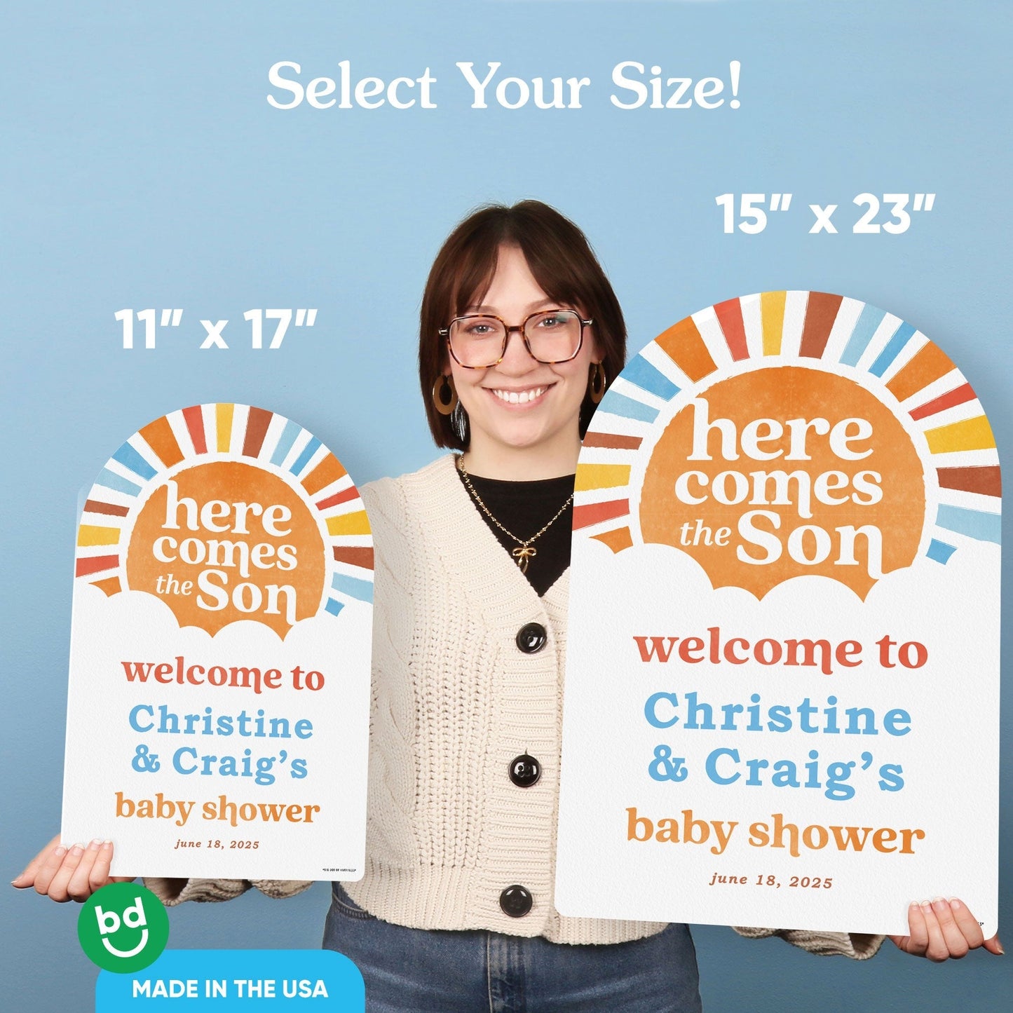 Personalized Text Here Comes The Son Baby Shower Welcome Sign (Select Your Size)