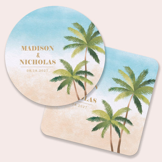 Custom Text Coasters - Beach Wedding