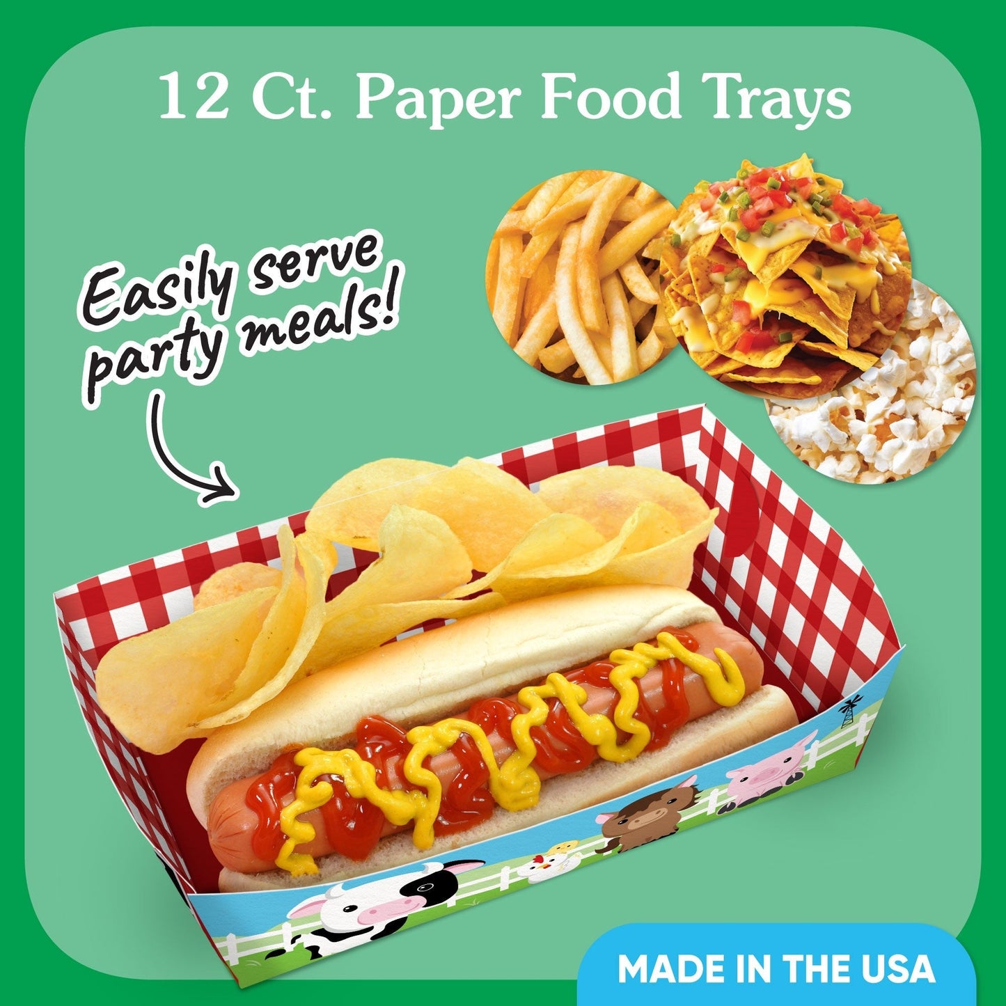 Farm Animals Party Paper Food Trays - 12 Ct