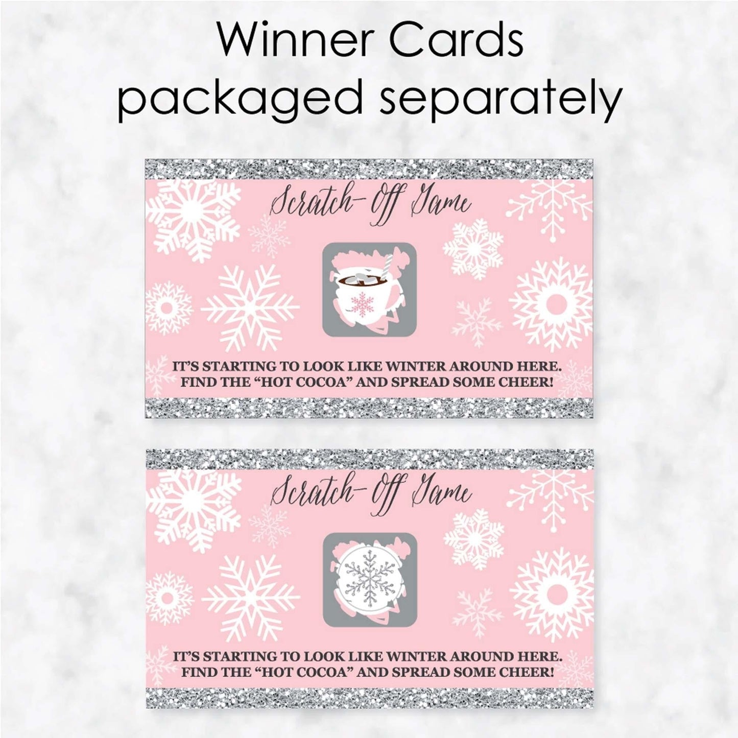 Pink Winter Wonderland - Holiday Snowflake Birthday Party and Baby Shower Game Scratch Off Cards - 22 Count