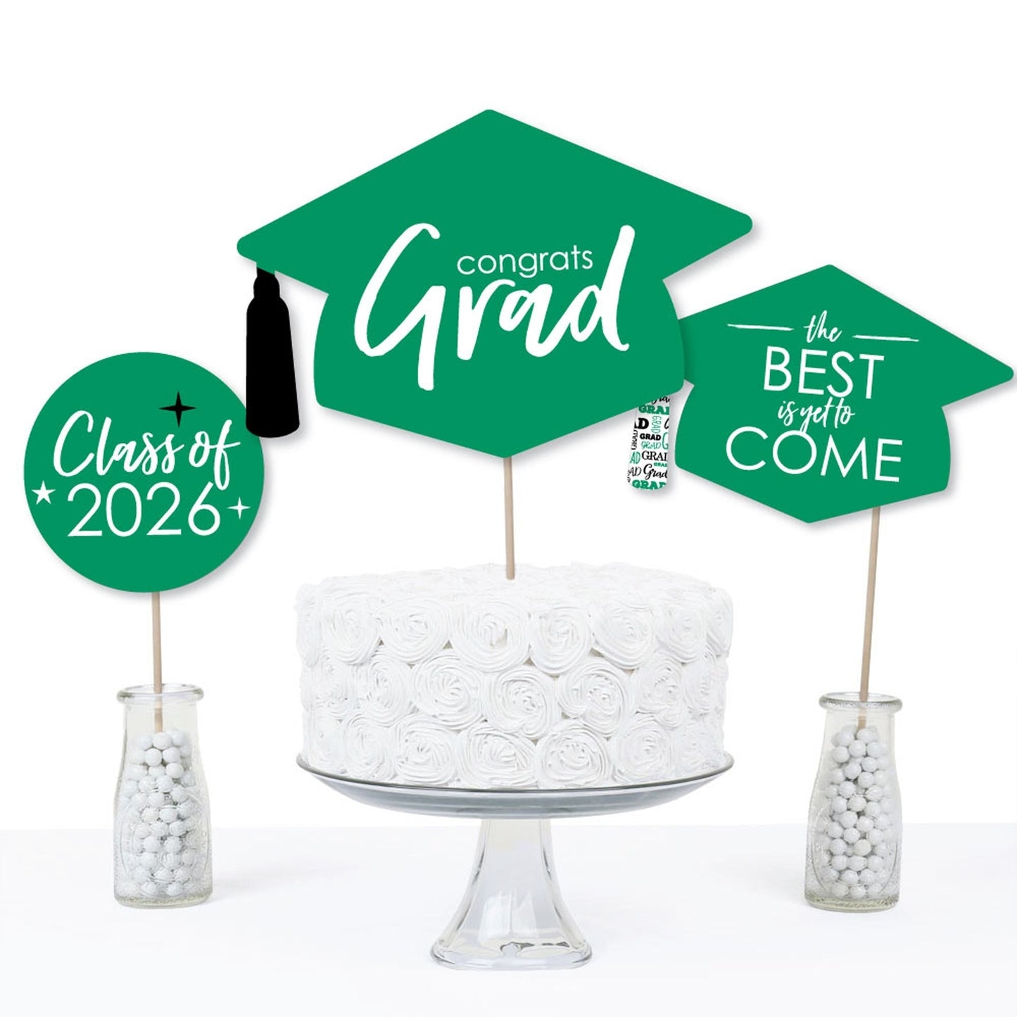 Green Grad - Best is Yet to Come - 2026 Green Graduation Party Centerpiece Sticks - Table Toppers - Set of 15