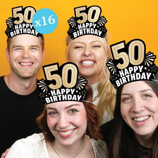 50th Birthday Paper Headbands - 16 Ct