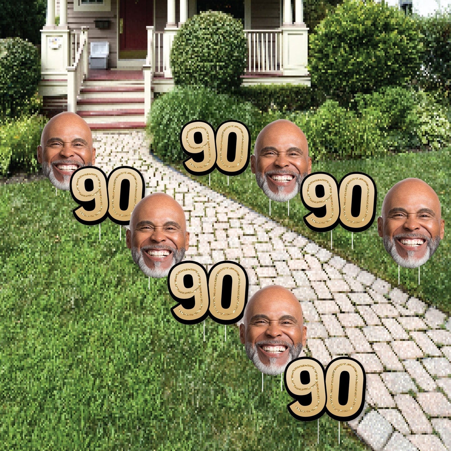 Custom Face Yard Signs - 90th Birthday - 10 Pc