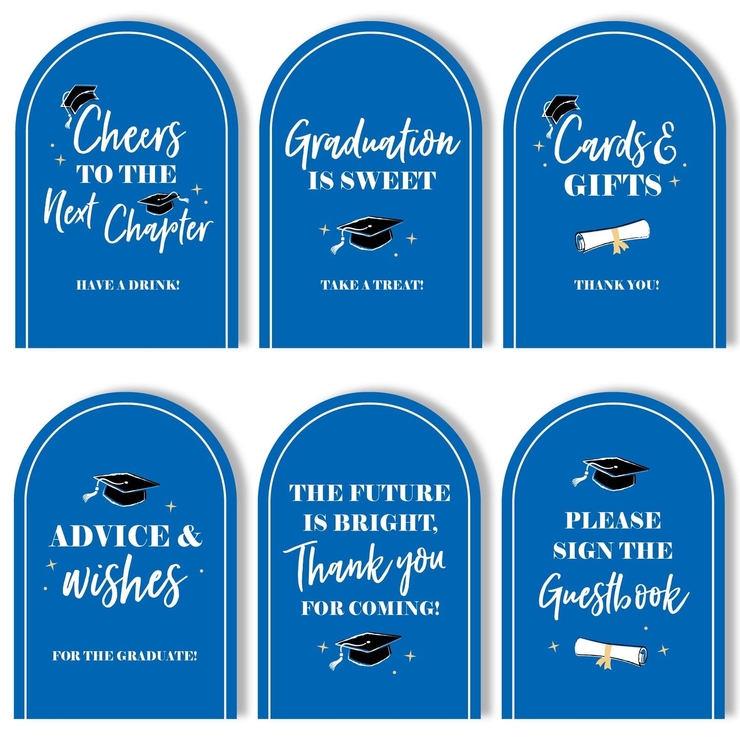 Blue Graduation Party Signs Set - 6 Ct