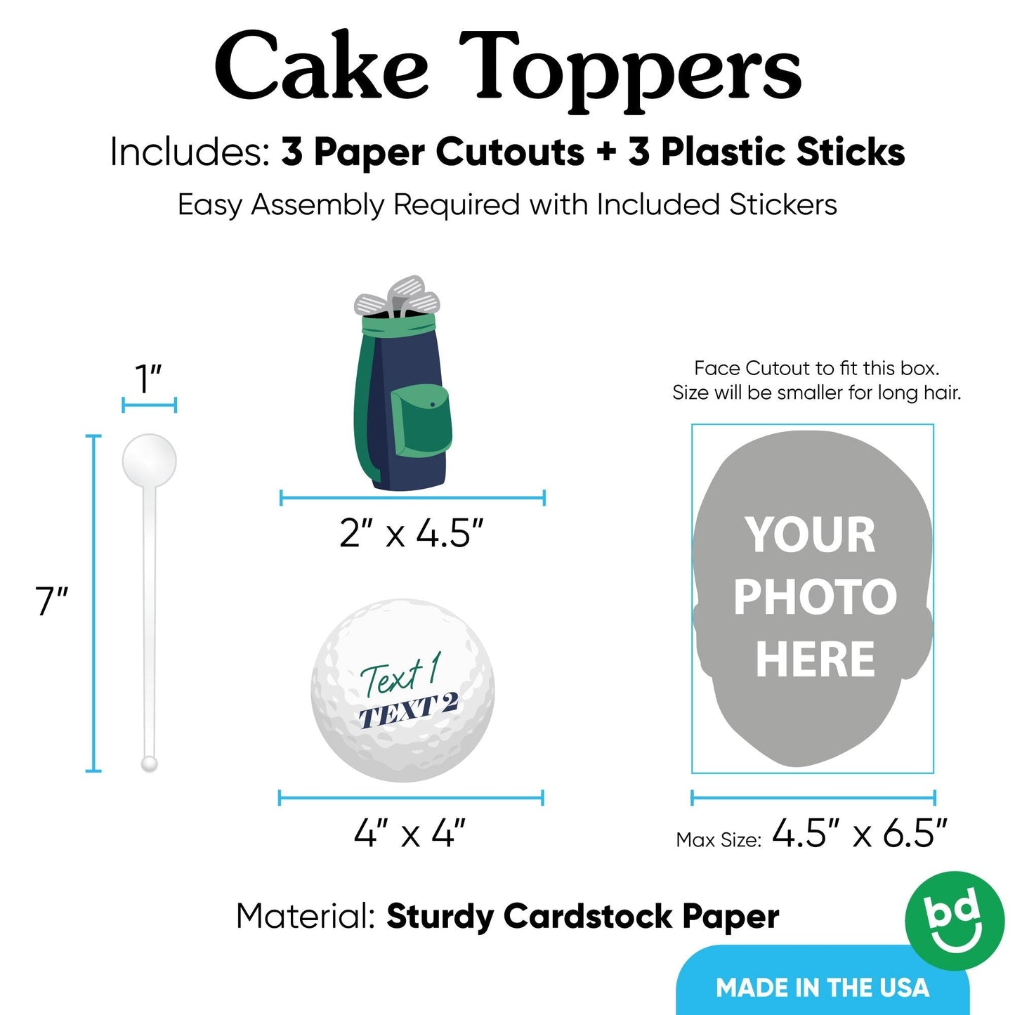 Custom Photo Golf Cake Topper - 3 Pc