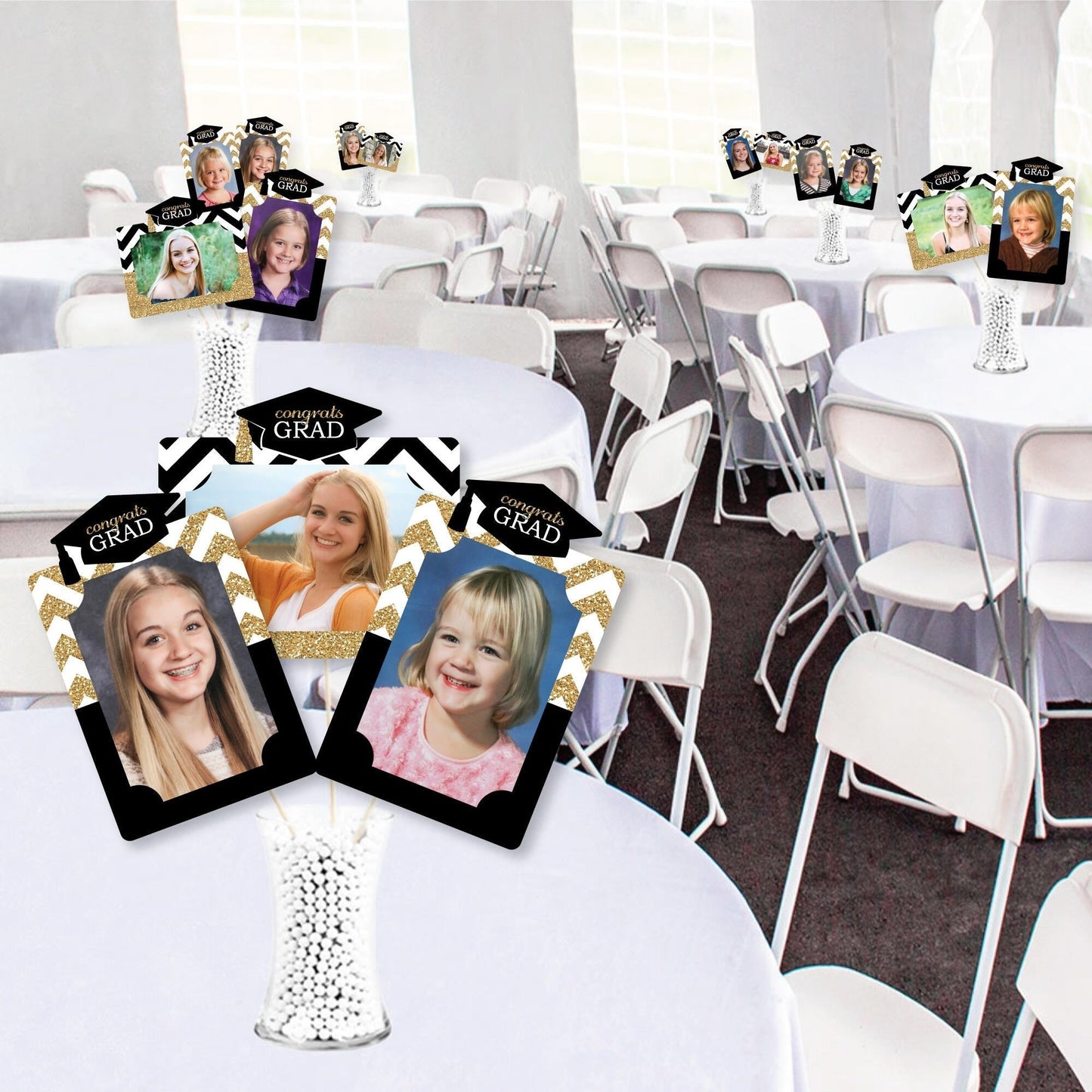 Tassel Worth The Hassle - Gold - Graduation Party Picture Centerpiece Sticks - Photo Table Toppers - 15 Pieces