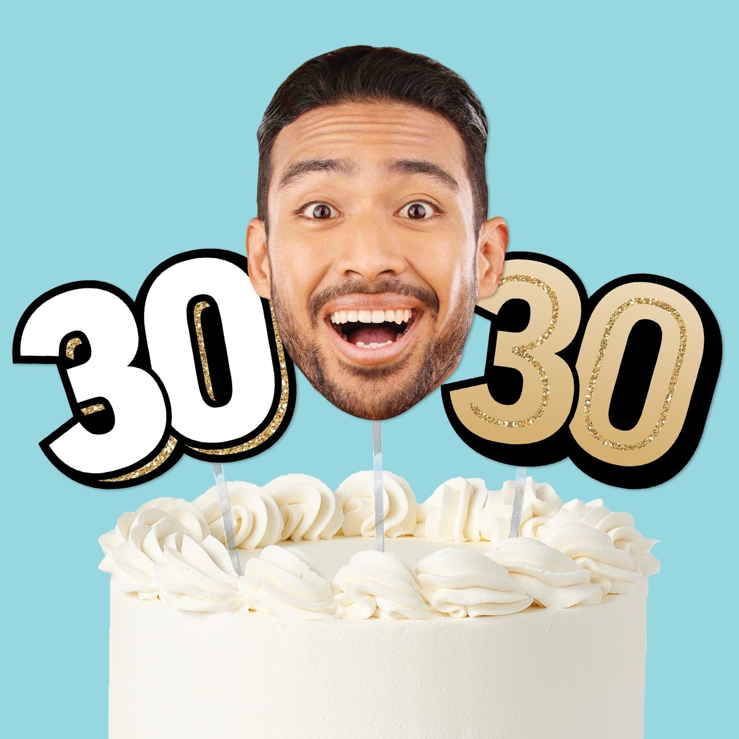 Custom Photo 30th Birthday Cake Topper - 3 Pc
