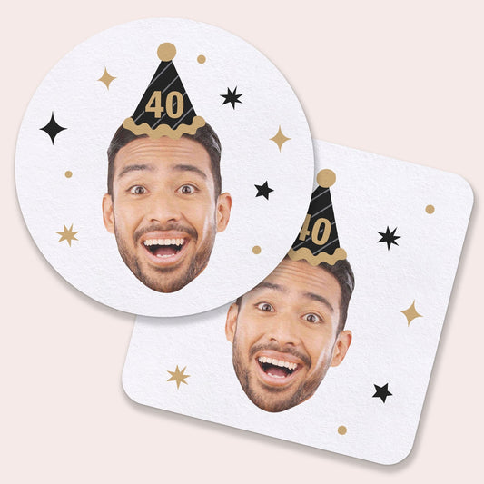 Custom Face Coasters - Black & Gold Birthday