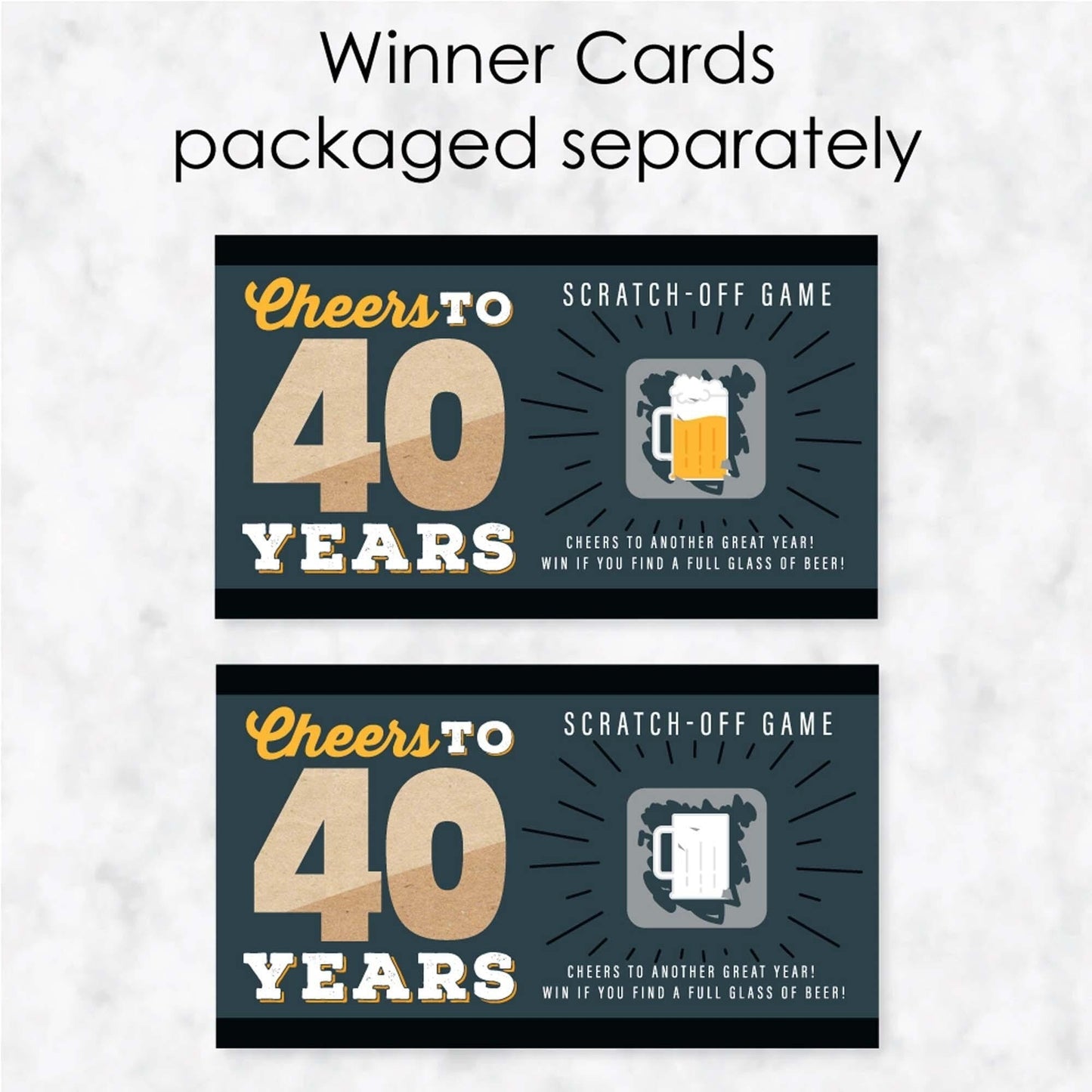 Cheers and Beers to 40 Years - 40th Birthday Party Game Scratch Off Cards - 22 Count