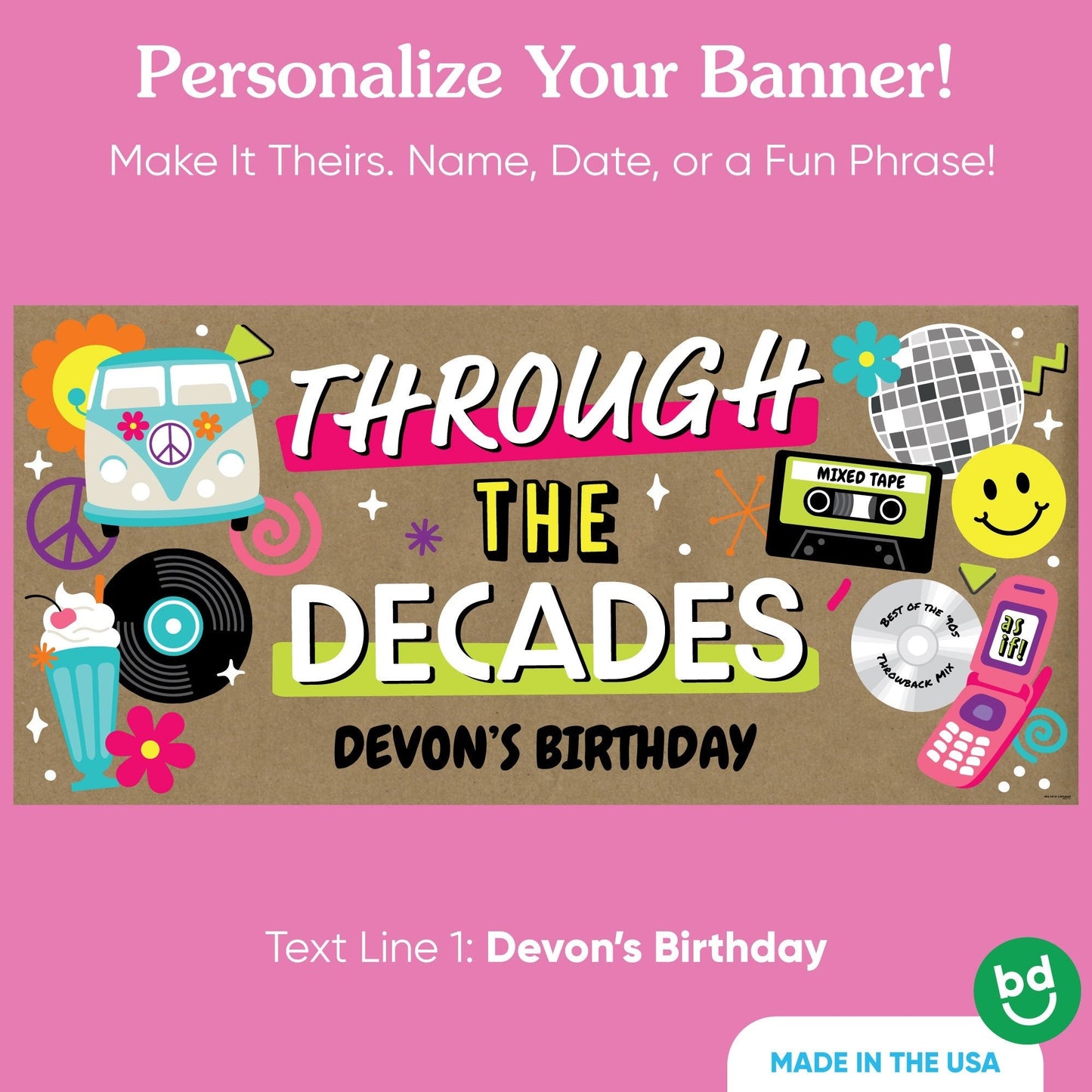 Custom Text Through the Decades Kraft Banner