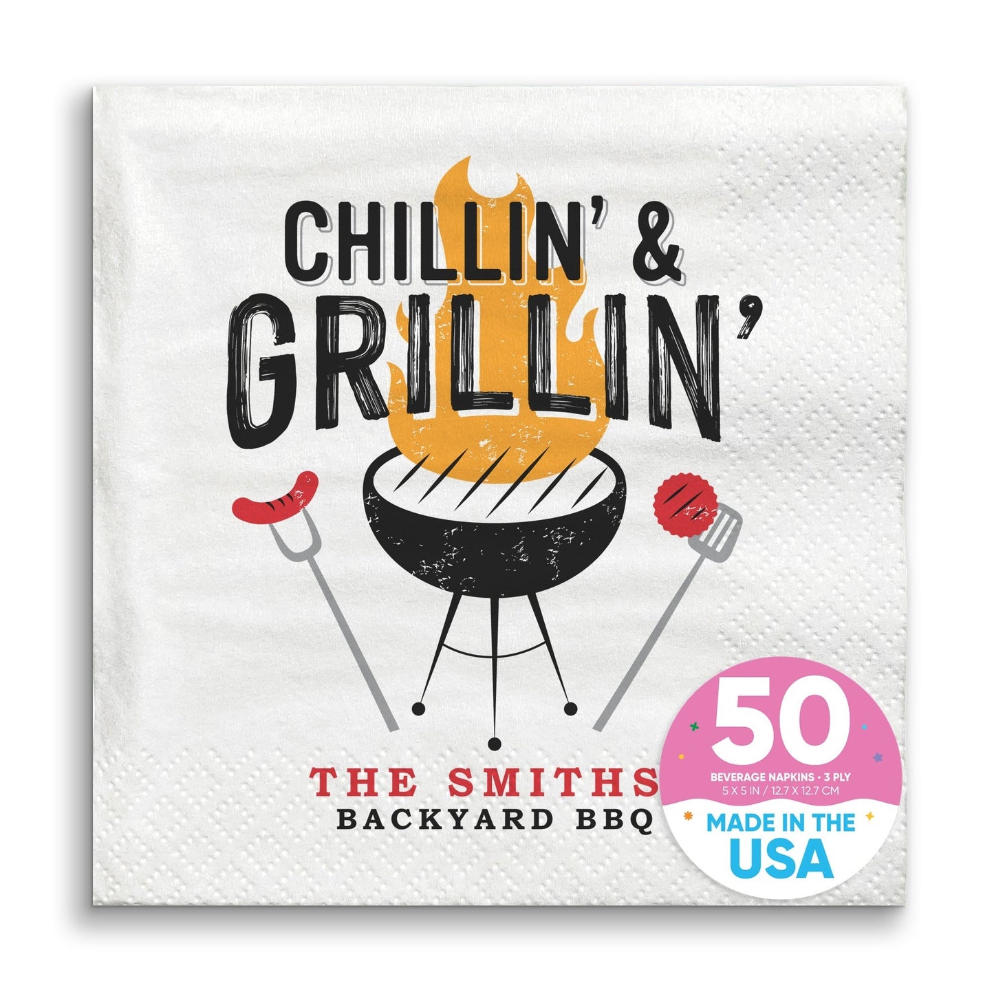 Custom Text - Chillin' & Grillin' Napkins - 50 Ct