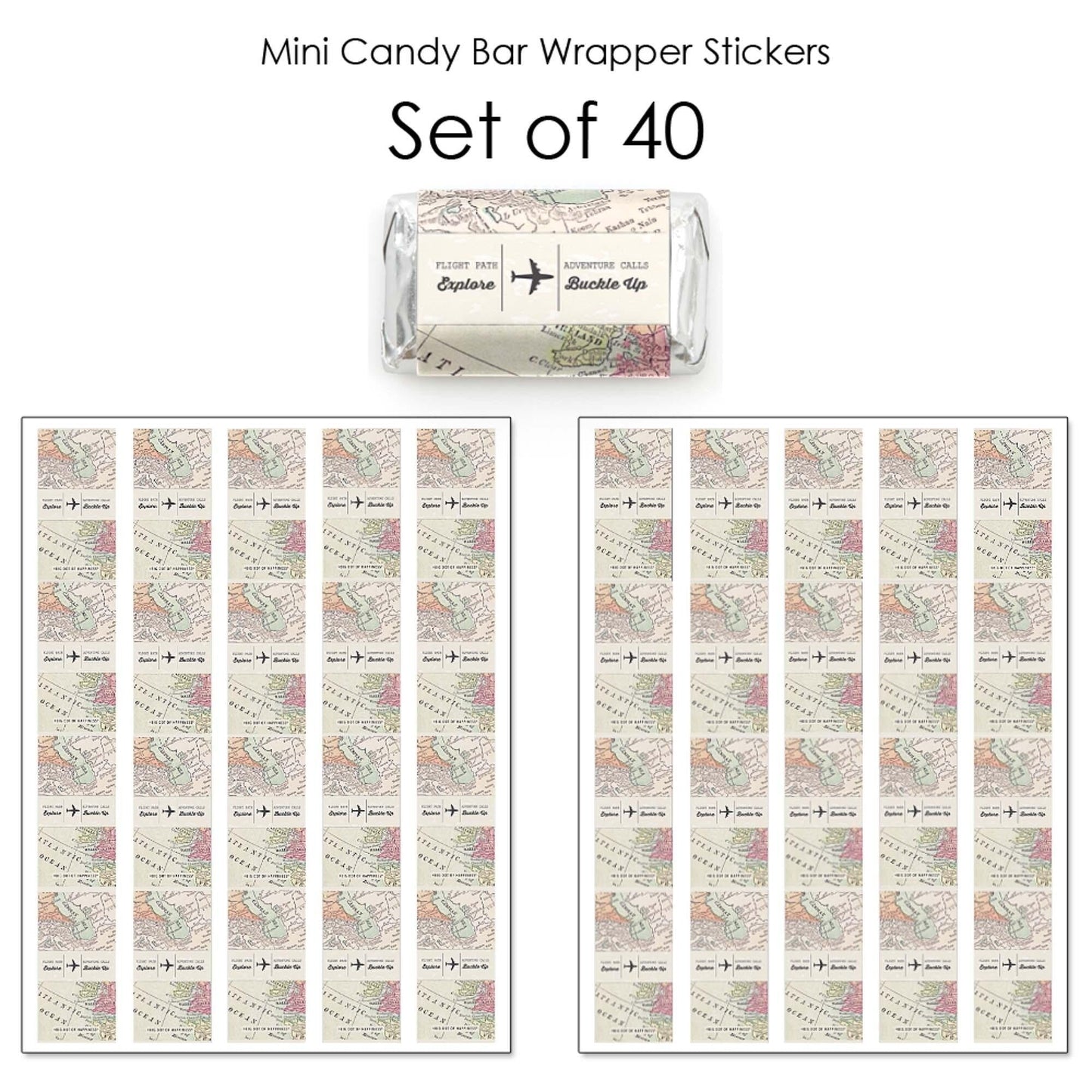World Awaits - Mini Candy Bar Wrapper Stickers - Travel Themed Party Small Favors - 40 Count