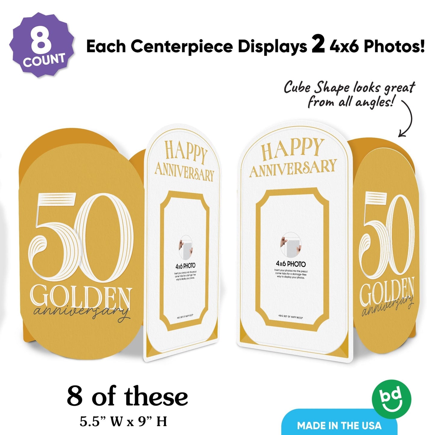 50th Wedding Anniversary Photo Centerpieces - 8 Ct