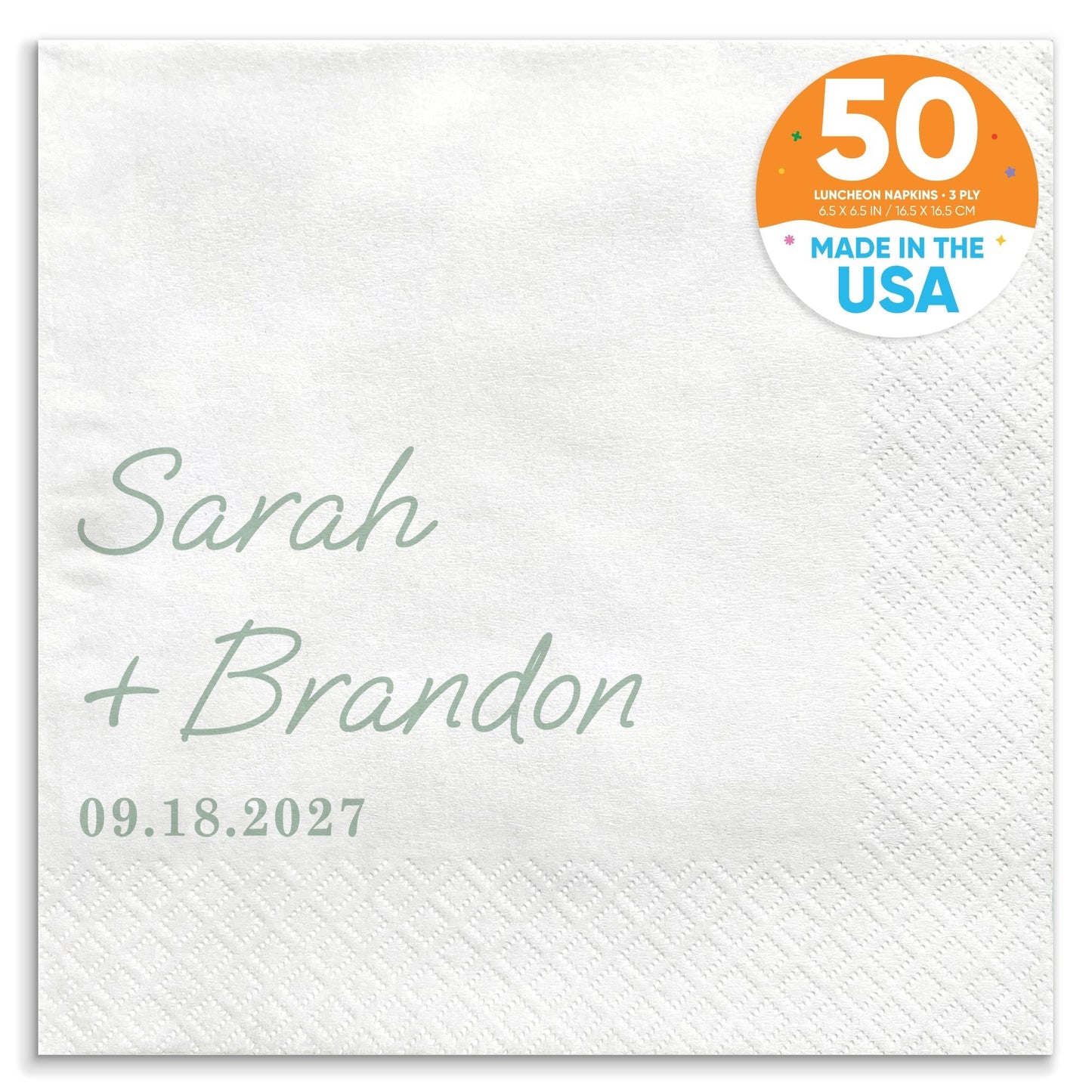 Custom Text - Sage Green Simple Wedding Script Napkins