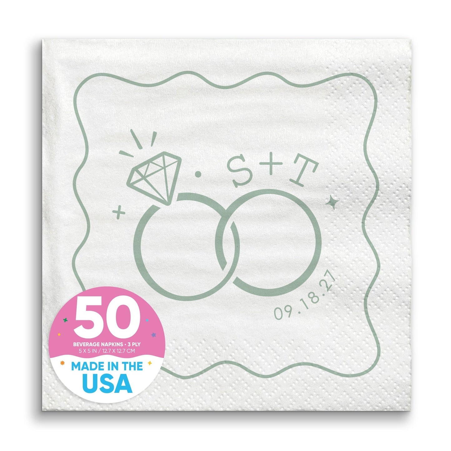 Custom Text - Sage Green Wedding Rings Napkins