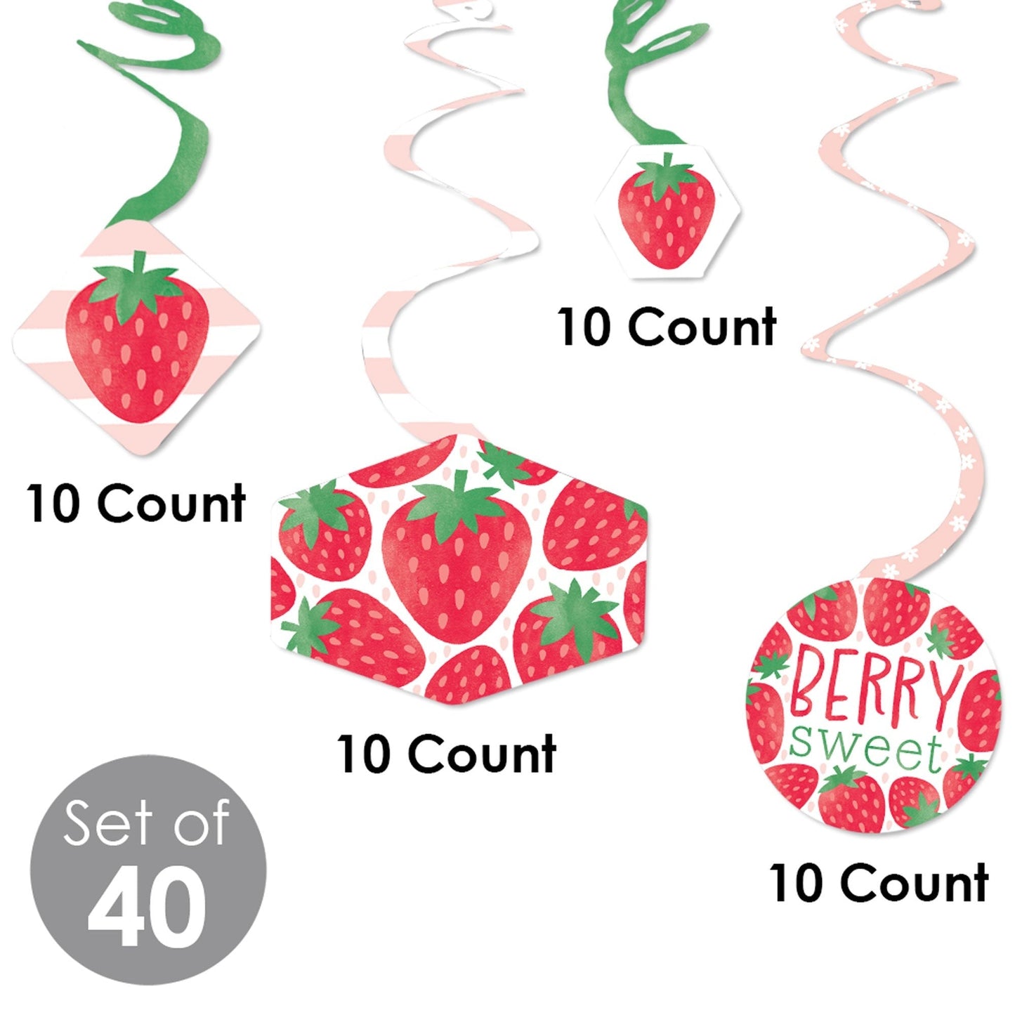 Berry Sweet Strawberry - Fruit Themed Birthday Party or Baby Shower Hanging Decor - Party Decoration Swirls - Set of 40