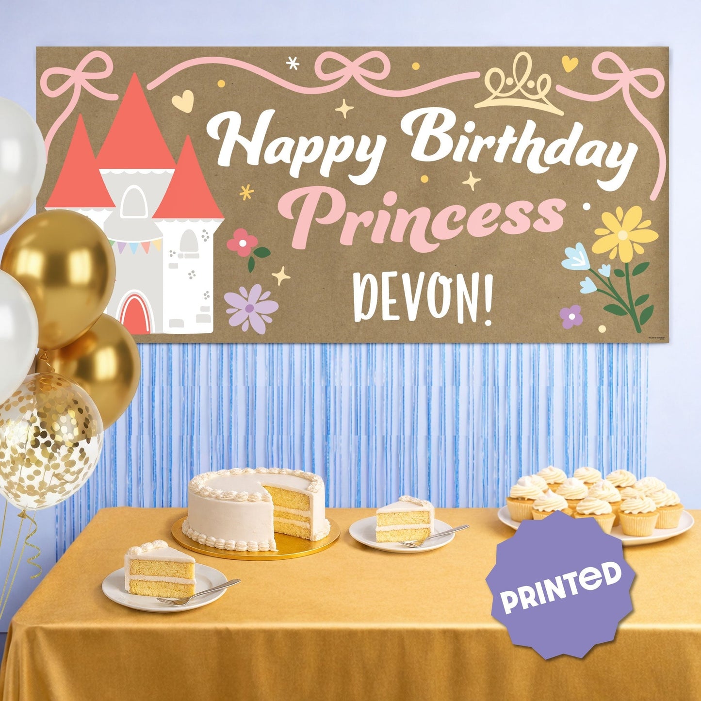 Custom Text Princess Birthday Kraft Banner