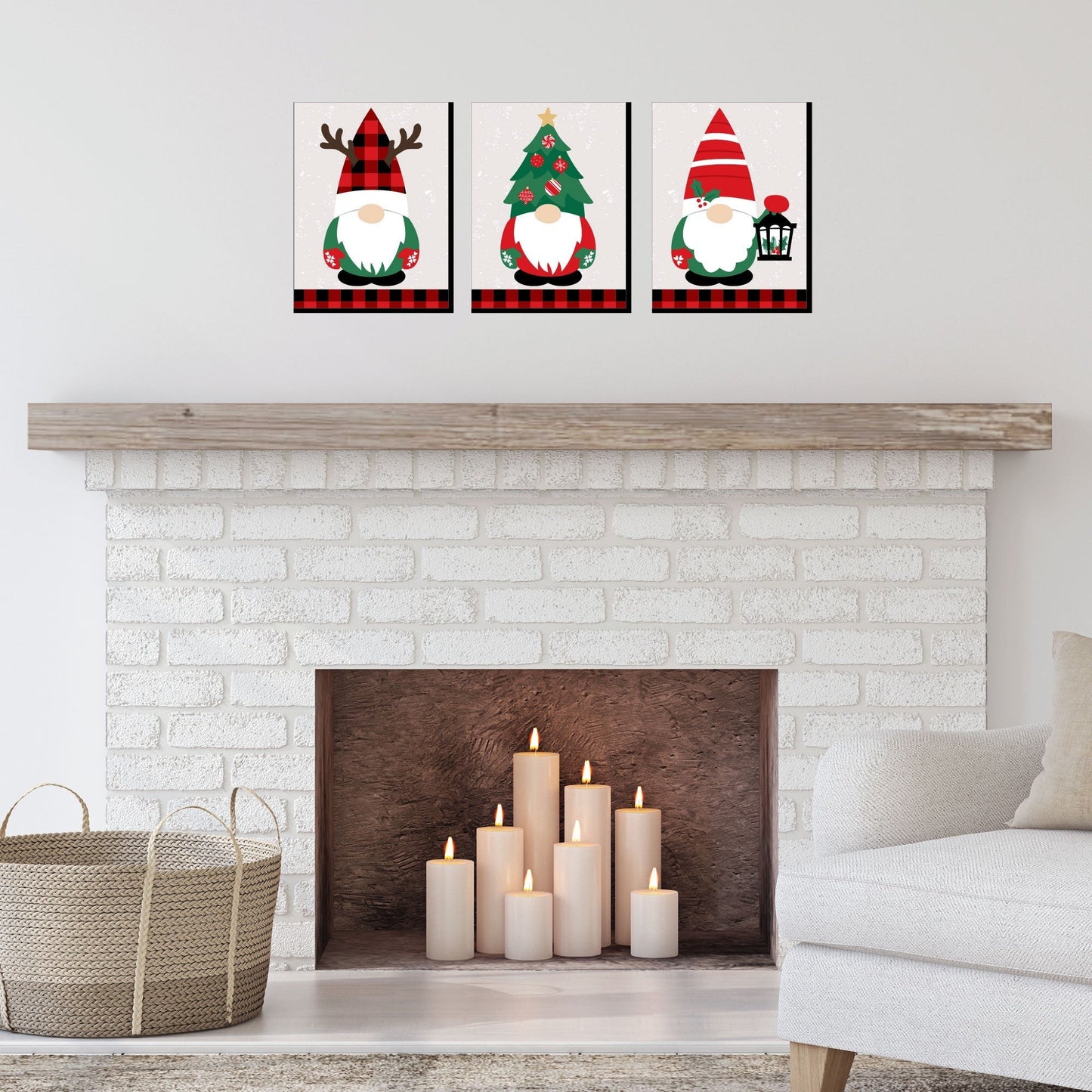Red and Green Holiday Gnomes - Christmas Wall Art Room Decor - 7.5 x 10 inches - Set of 3 Prints