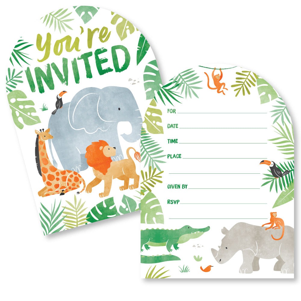 Safari Animals Shaped Fill-In Invitations - 12 Ct