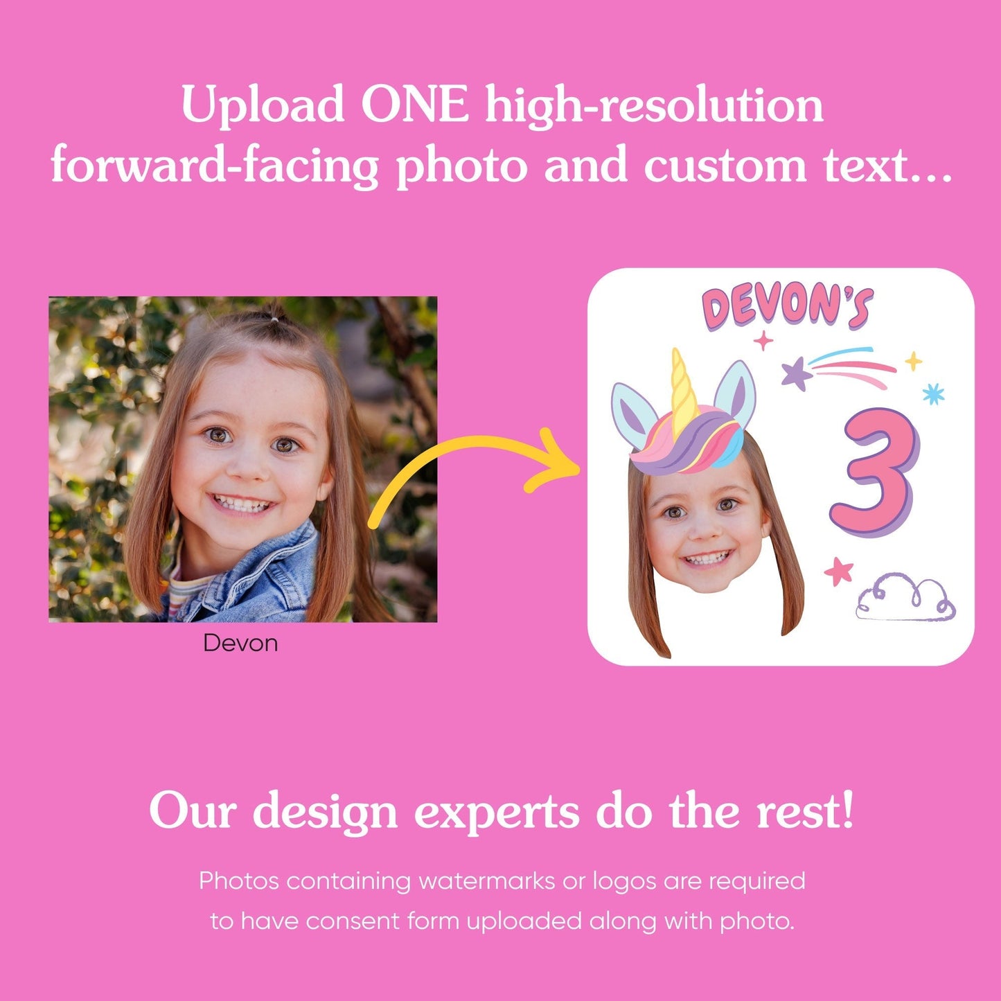 Custom Face Unicorn Temporary Tattoos - 12 Ct