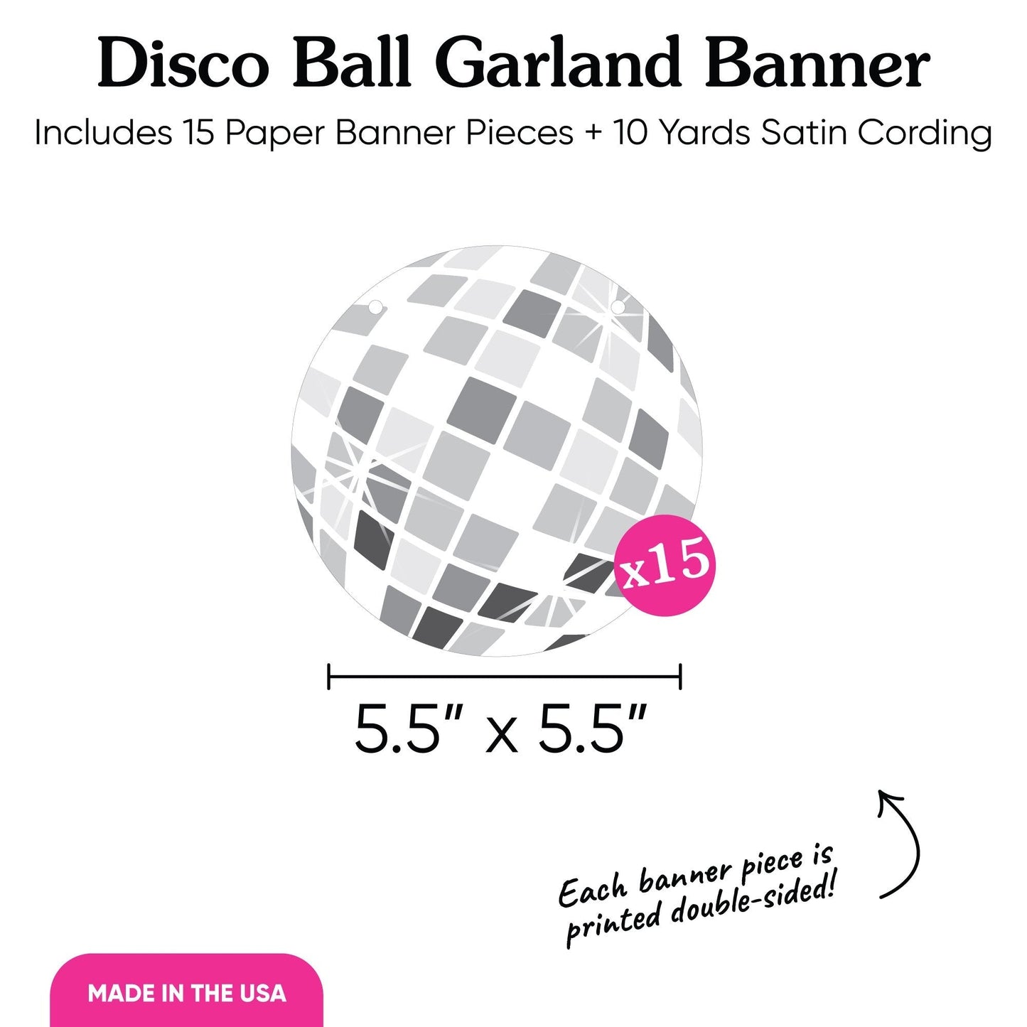 Disco Ball Garland Banner - 15 Pc