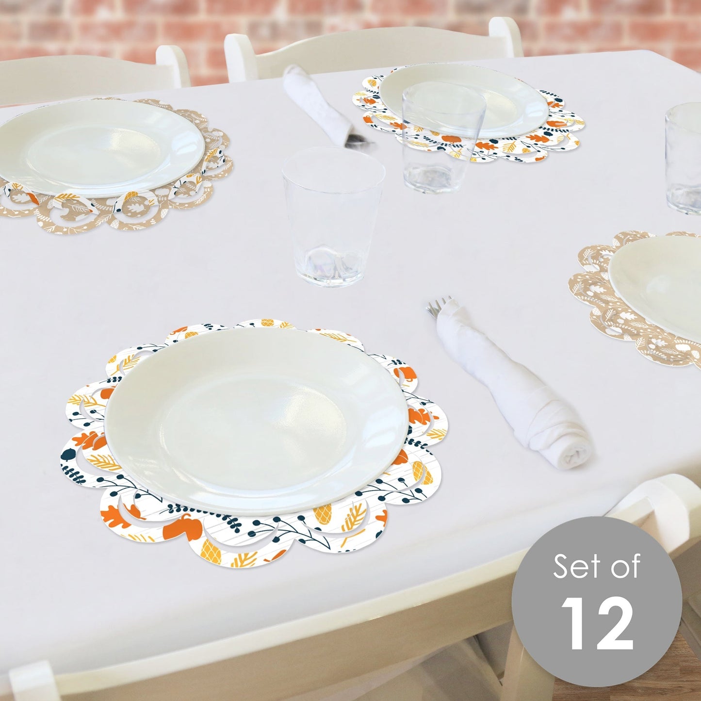 Happy Thanksgiving - Fall Harvest Party Round Table Decorations - Paper Chargers - Place Setting For 12